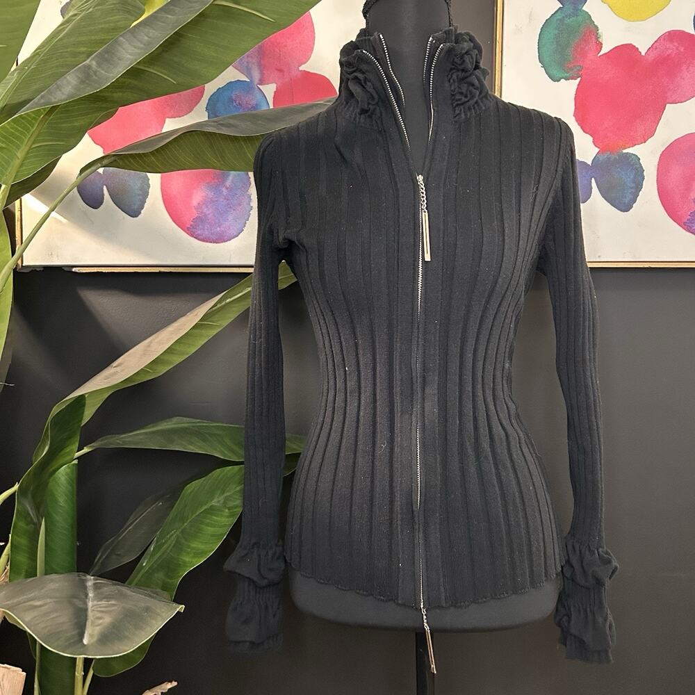 2000s Belldini Double Collar Ribbed Sweater with Ruffle #Goth #Grunge M